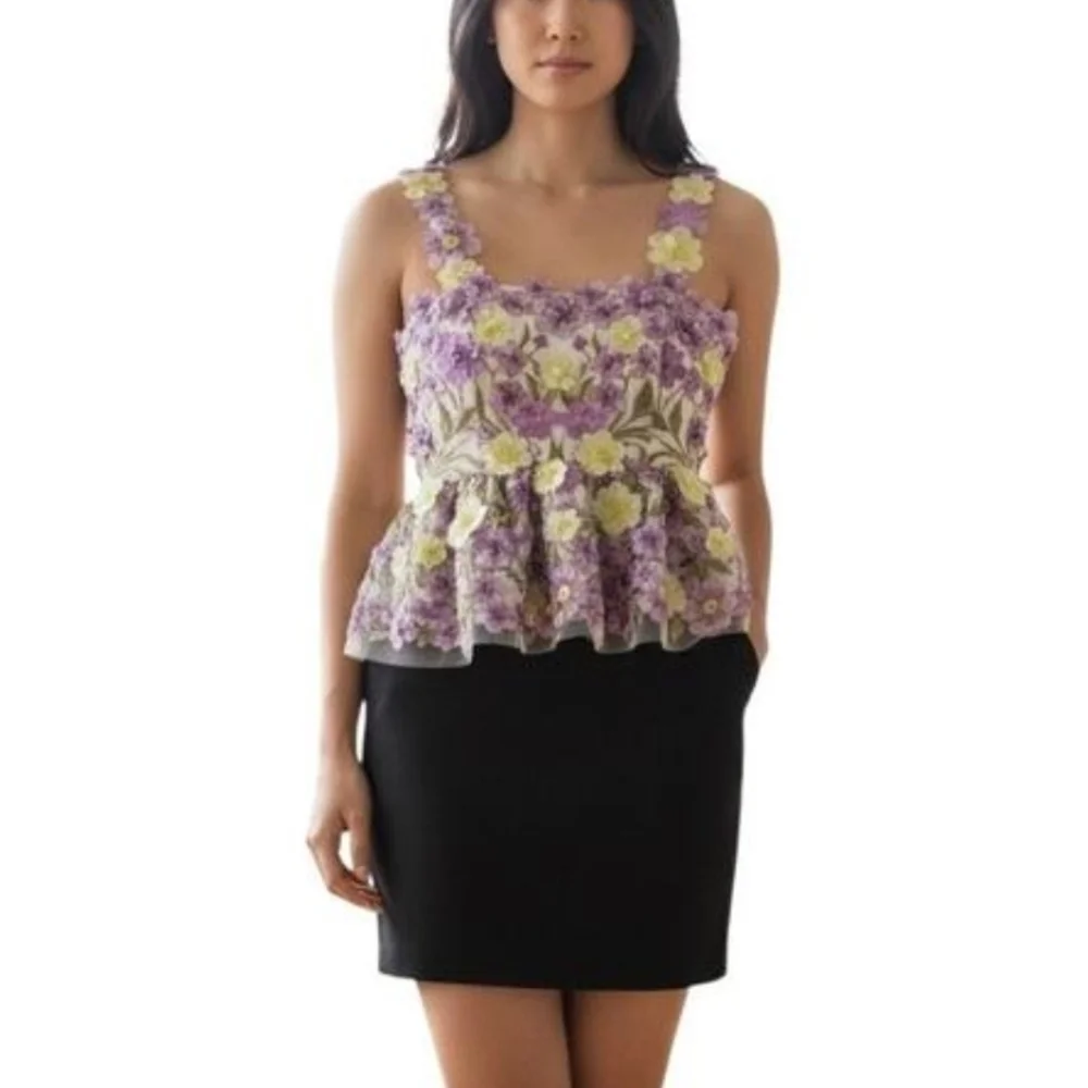 Muse Floral Peplum Tank Top in Purple and Lime - Picture 4 of 11
